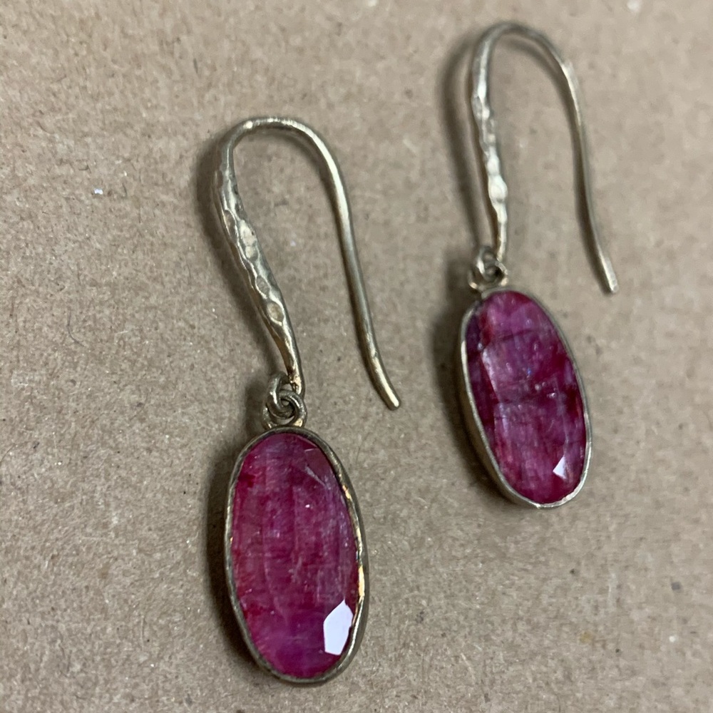 Faceted Oval Ruby Drop Earrings — 925